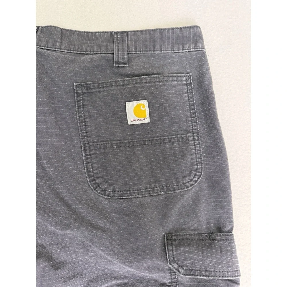 Carhartt Mens 38 Relaxed Fit Ripstop Cargo Shorts Grey Workwear Distressed‎